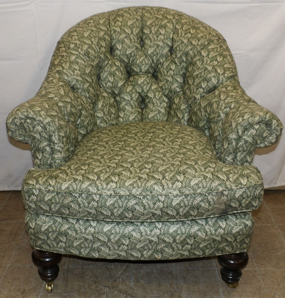 Upholstered Arm Chair: Upholstered Arm Chair . 44" H 34" W 32" D "ALL DESCRIPTIONS AND ANY CONDITION STATEMENT GIVEN BY LANGSTON AUCTION GALLERY ARE STRICTLY OPINIONS AND LANGSTON'S SHALL HAVE NO RESPONSIBILITY FOR ERRORS
