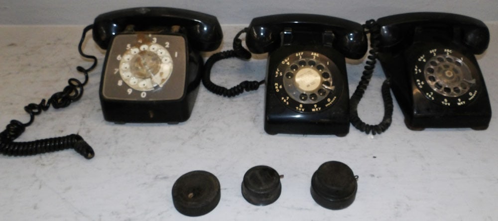 Lot of Vintage Phones: Lot of Vintage Phones. Up to 5" H 8 1/2" W 9" D "ALL DESCRIPTIONS AND ANY CONDITION STATEMENT GIVEN BY LANGSTON AUCTION GALLERY ARE STRICTLY OPINIONS AND LANGSTON'S SHALL HAVE NO RESPONSIBILITY FOR