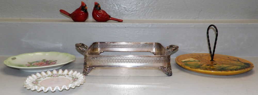 Lot of Painted Porcelain & Silverplated Items: Lot of Painted Porcelain & Silverplated Items . Up to 11" Dia. "ALL DESCRIPTIONS AND ANY CONDITION STATEMENT GIVEN BY LANGSTON AUCTION GALLERY ARE STRICTLY OPINIONS AND LANGSTON'S SHALL HAVE NO