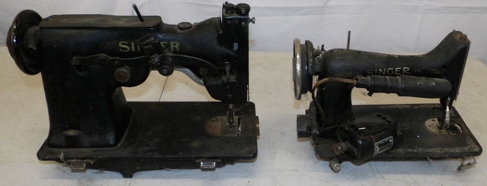 Two Singer Sewing Machines, (As Found): Two Singer Sewing Machines, (As Found). Up to 12" x 17" "ALL DESCRIPTIONS AND ANY CONDITION STATEMENT GIVEN BY LANGSTON AUCTION GALLERY ARE STRICTLY OPINIONS AND LANGSTON'S SHALL HAVE NO