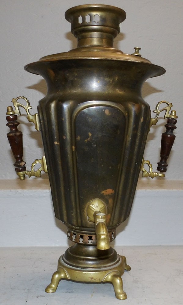 Antique Brass Samovar, As Found: Antique Brass Samovar, As Found. 20" H 13" W "ALL DESCRIPTIONS AND ANY CONDITION STATEMENT GIVEN BY LANGSTON AUCTION GALLERY ARE STRICTLY OPINIONS AND LANGSTON'S SHALL HAVE NO RESPONSIBILITY FOR