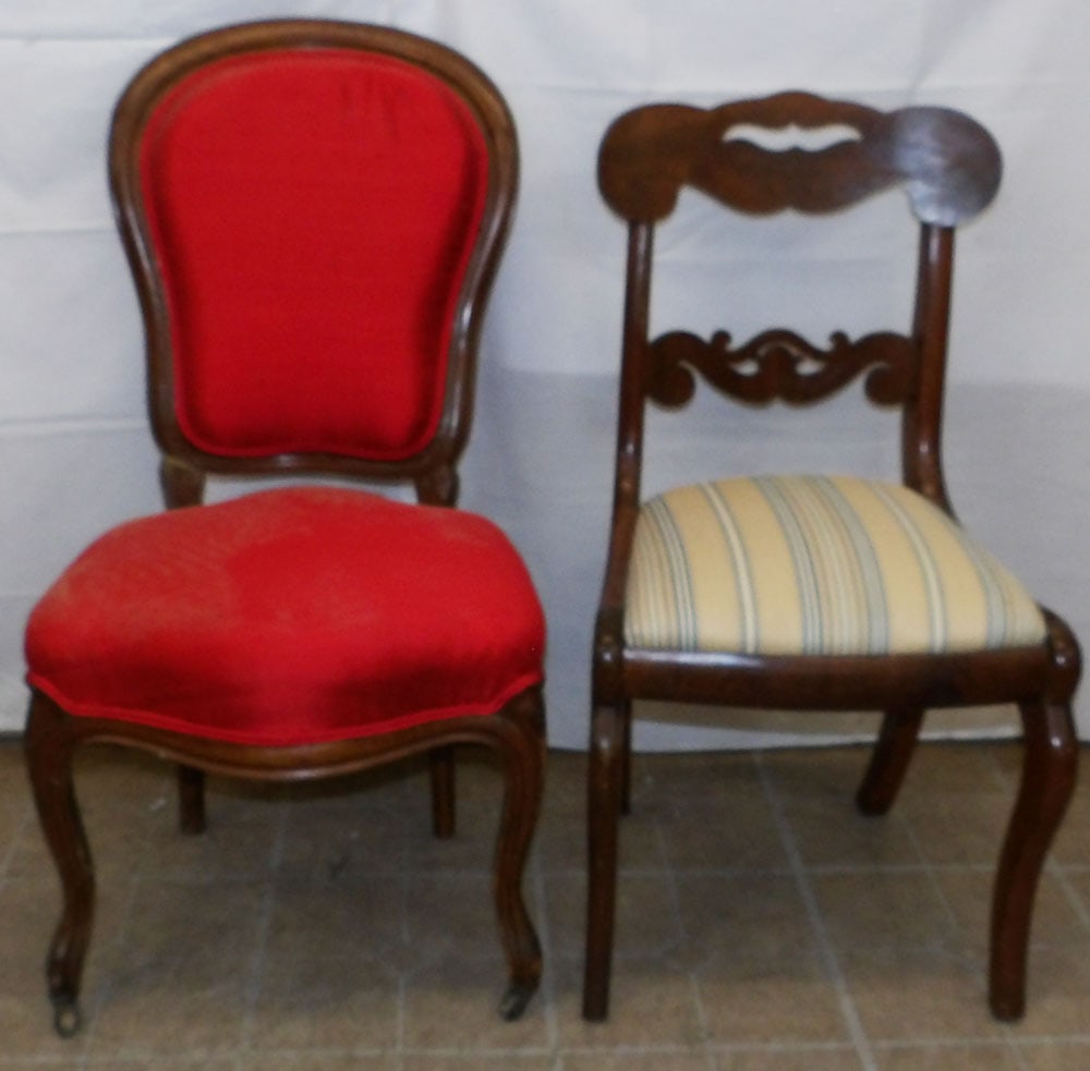 Two Antique Mahogany Side Chairs: Two Antique Mahogany Side Chairs . Up to 36" H 19" W 17" D "ALL DESCRIPTIONS AND ANY CONDITION STATEMENT GIVEN BY LANGSTON AUCTION GALLERY ARE STRICTLY OPINIONS AND LANGSTON'S SHALL HAVE NO