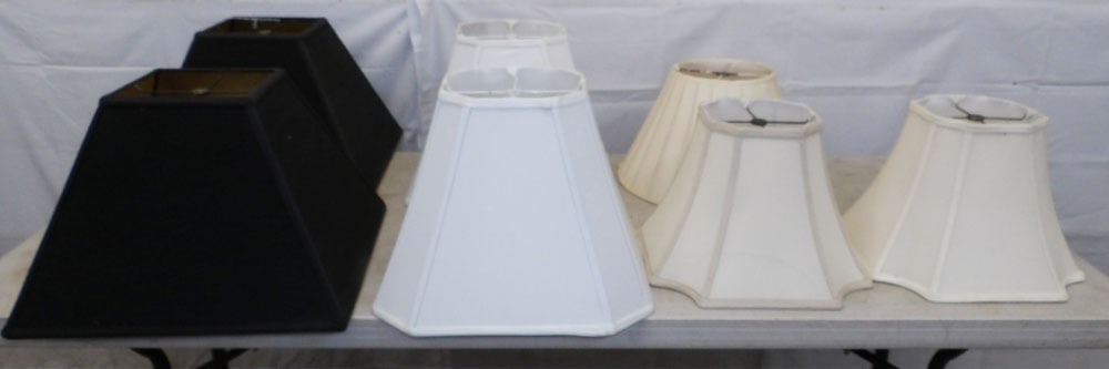 Lot of Lamp Shades: Lot of Lamp Shades . Up to 13 1/4" H 18 1/2" Dia. "ALL DESCRIPTIONS AND ANY CONDITION STATEMENT GIVEN BY LANGSTON AUCTION GALLERY ARE STRICTLY OPINIONS AND LANGSTON'S SHALL HAVE NO RESPONSIBILITY FOR