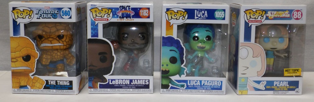 Lot of Four Funko Pops: Lot of Four Funko Pops . Each box: 6 1/4" H 4 1/2" W 3 1/2" D "ALL DESCRIPTIONS AND ANY CONDITION STATEMENT GIVEN BY LANGSTON AUCTION GALLERY ARE STRICTLY OPINIONS AND LANGSTON'S SHALL HAVE NO RESPONS