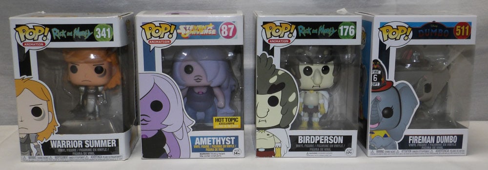 Lot of Four Funko Pops: Lot of Four Funko Pops . Each box: 6 1/4" H 4 1/2" W 3 1/2" D "ALL DESCRIPTIONS AND ANY CONDITION STATEMENT GIVEN BY LANGSTON AUCTION GALLERY ARE STRICTLY OPINIONS AND LANGSTON'S SHALL HAVE NO
