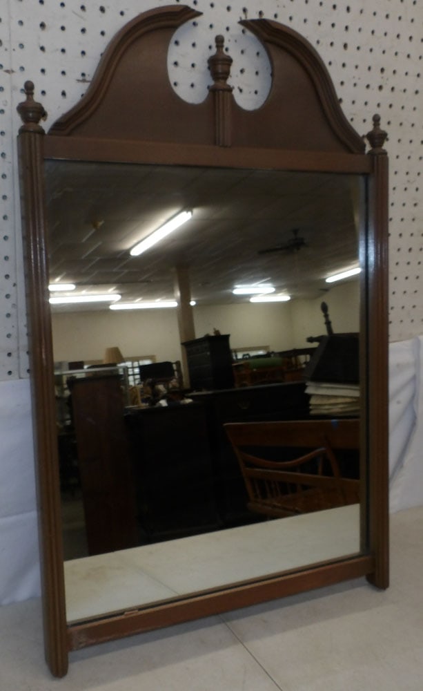 Mahogany Framed Mirror: Mahogany Framed Mirror. 33 1/4" x 21 3/4" "ALL DESCRIPTIONS AND ANY CONDITION STATEMENT GIVEN BY LANGSTON AUCTION GALLERY ARE STRICTLY OPINIONS AND LANGSTON'S SHALL HAVE NO RESPONSIBILITY FOR ERRORS O