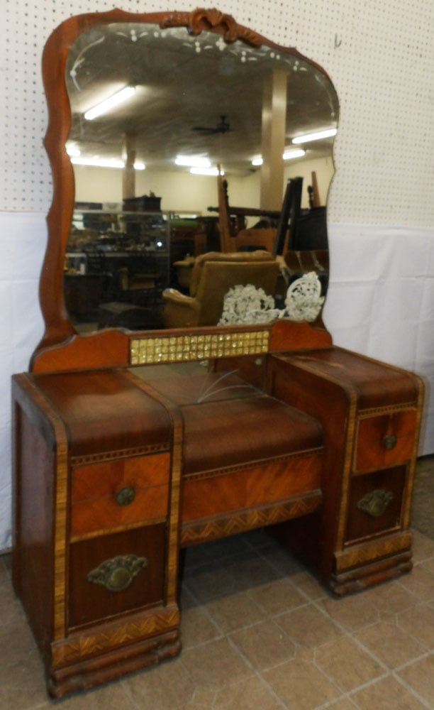 Walnut Waterfall Dresser with Mirror (1 of 7)