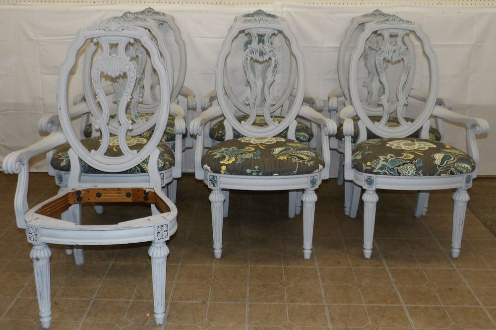 Set of Six Painted Dining Chairs: Set of Six Painted Dining Chairs . 41" H 24 1/2" W 20" D "ALL DESCRIPTIONS AND ANY CONDITION STATEMENT GIVEN BY LANGSTON AUCTION GALLERY ARE STRICTLY OPINIONS AND LANGSTON'S SHALL HAVE NO