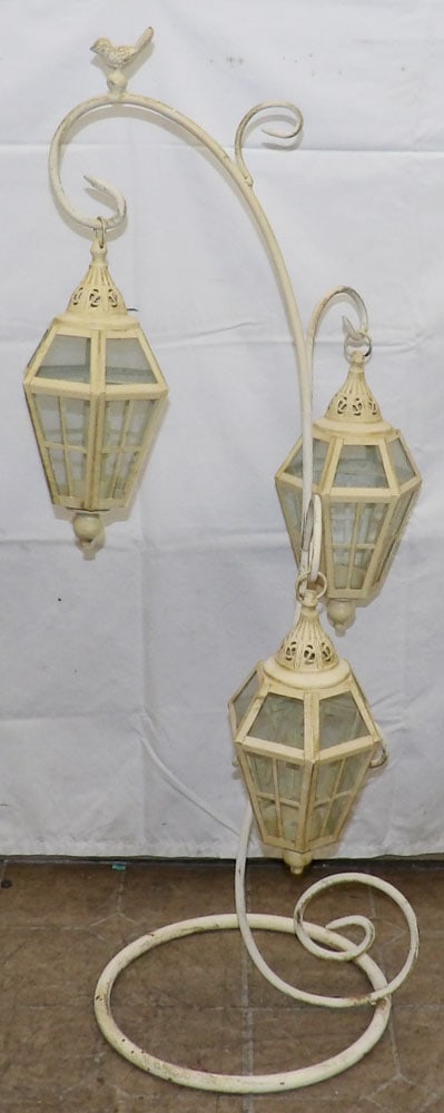 Painted Metal & Glass Candleholder: Painted Metal & Glass Candleholder . 39 3/4" H 15" W "ALL DESCRIPTIONS AND ANY CONDITION STATEMENT GIVEN BY LANGSTON AUCTION GALLERY ARE STRICTLY OPINIONS AND LANGSTON'S SHALL HAVE NO RESPONSIBILITY