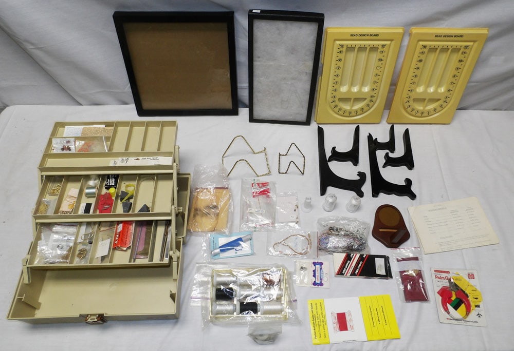 Lot of Wood Stands, Fishing Tackle Box, & Other Items (1 of 2)