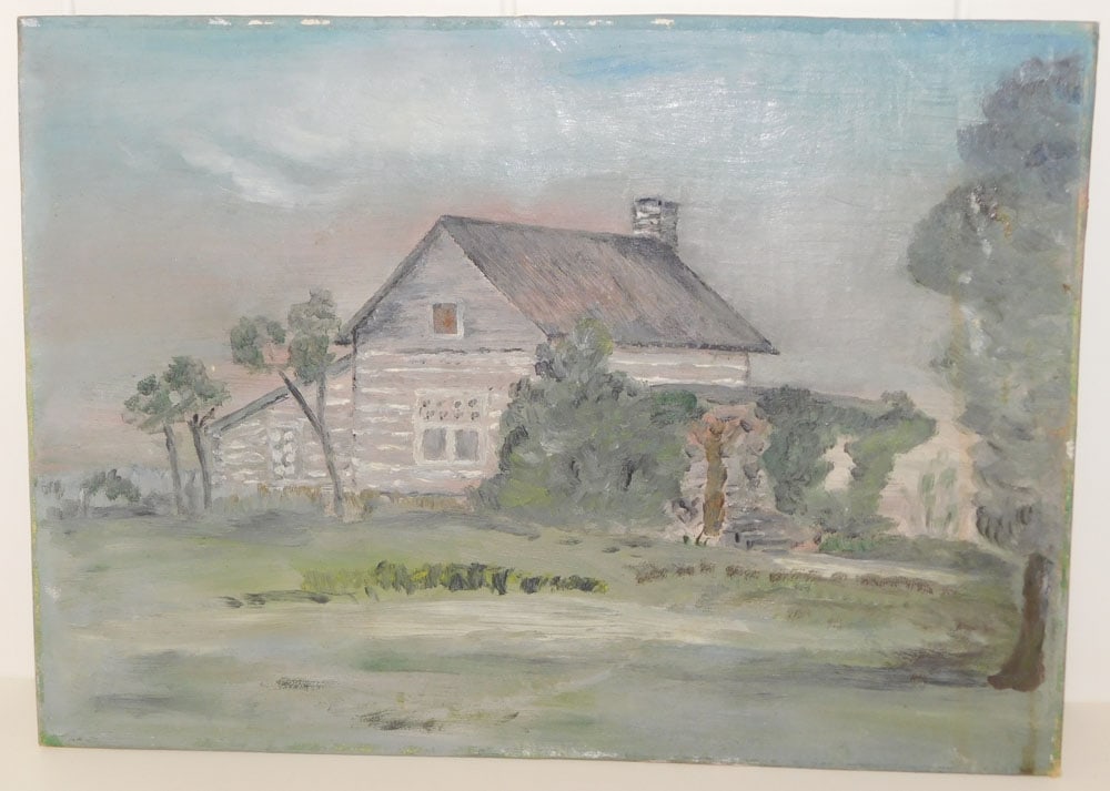 Unframed Oil on Board of a Rustic Home Landscape Marked Windsor & Newton, NY: Unframed Oil on Board of a Rustic Home Landscape Marked Windsor & Newton, NY. 10" x 14" "ALL DESCRIPTIONS AND ANY CONDITION STATEMENT GIVEN BY LANGSTON AUCTION GALLERY ARE STRICTLY OPINIONS AND