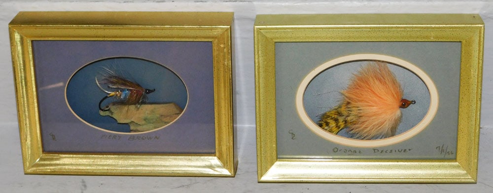 Two Enclosed Frame Limited Edition Fishing Flies, ("Fiery Brown" & "Orange Deceiver"): Two Enclosed Frame Limited Edition Fishing Flies, ("Fiery Brown" & "Orange Deceiver") . 8" x 6" each "ALL DESCRIPTIONS AND ANY CONDITION STATEMENT GIVEN BY LANGSTON AUCTION GALLERY ARE STRICTLY