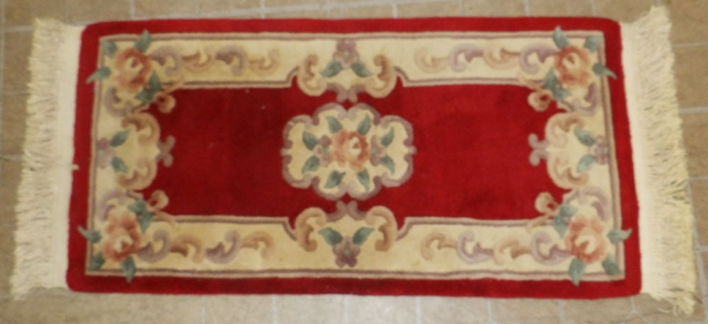 4'10" X 2' Aubusson Rug: 4'10" X 2' Aubusson Rug. "ALL DESCRIPTIONS AND ANY CONDITION STATEMENT GIVEN BY LANGSTON AUCTION GALLERY ARE STRICTLY OPINIONS AND LANGSTON'S SHALL HAVE NO RESPONSIBILITY FOR ERRORS OR OMISSIONS. THE