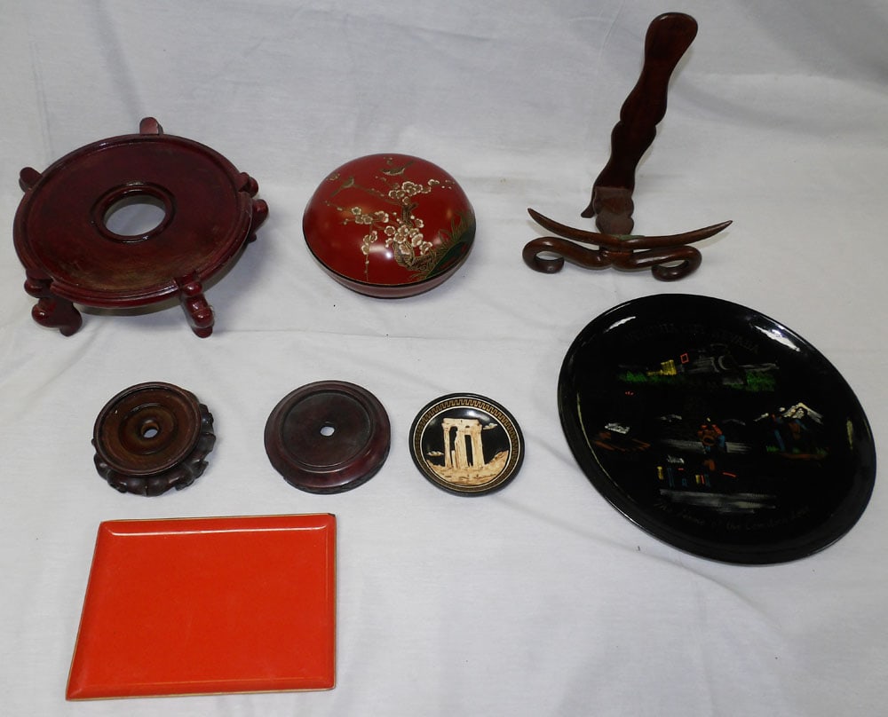 Lot of Oriental Wood & Lacquered Items: Lot of Oriental Wood & Lacquered Items . Up to 11" H 11" W ALL DESCRIPTIONS AND ANY CONDITION STATEMENT GIVEN BY LANGSTON AUCTION GALLERY ARE STRICTLY OPINIONS AND LANGSTON'S SHALL HAVE NO RESPONSIBIL