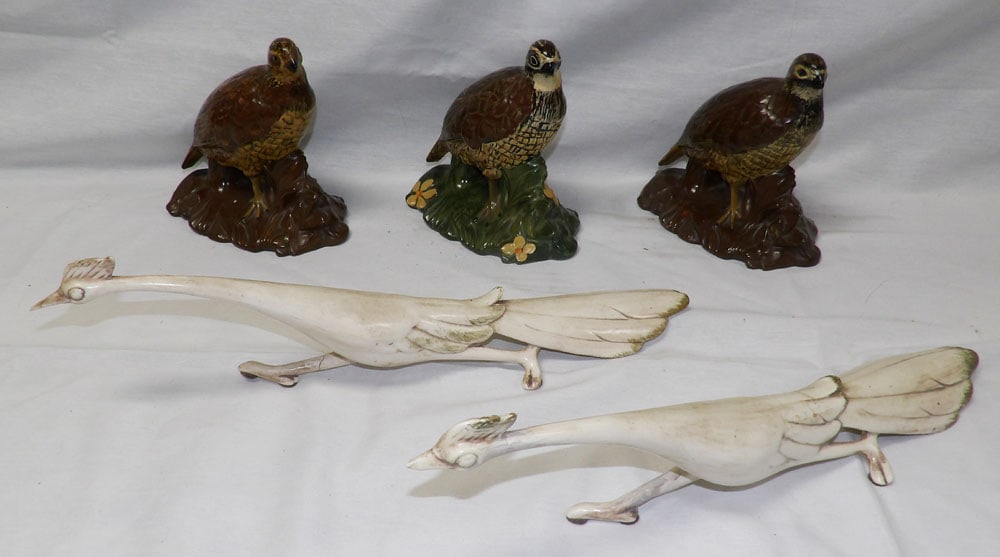 Lot of Painted Ceramic Bird Figures: Lot of Painted Ceramic Bird Figures . Up to 7" H 7" W ALL DESCRIPTIONS AND ANY CONDITION STATEMENT GIVEN BY LANGSTON AUCTION GALLERY ARE STRICTLY OPINIONS AND LANGSTON'S SHALL HAVE NO RESPONSIBILITY F