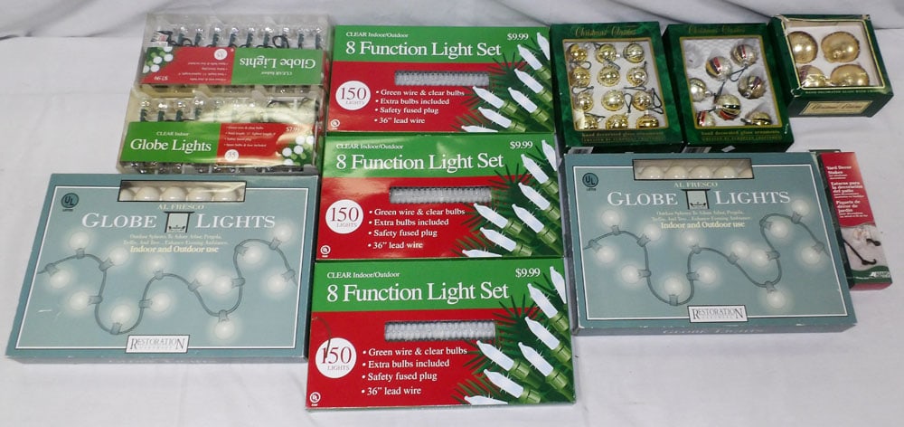 Lot of Christmas Lights & Ornaments: Lot of Christmas Lights & Ornaments . Up to 12" H 17" W ALL DESCRIPTIONS AND ANY CONDITION STATEMENT GIVEN BY LANGSTON AUCTION GALLERY ARE STRICTLY OPINIONS AND LANGSTON'S SHALL HAVE NO RESPONSIBILITY