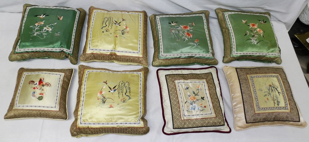 Lot of Oriental Silk Embroidered Pillows (1 of 3)