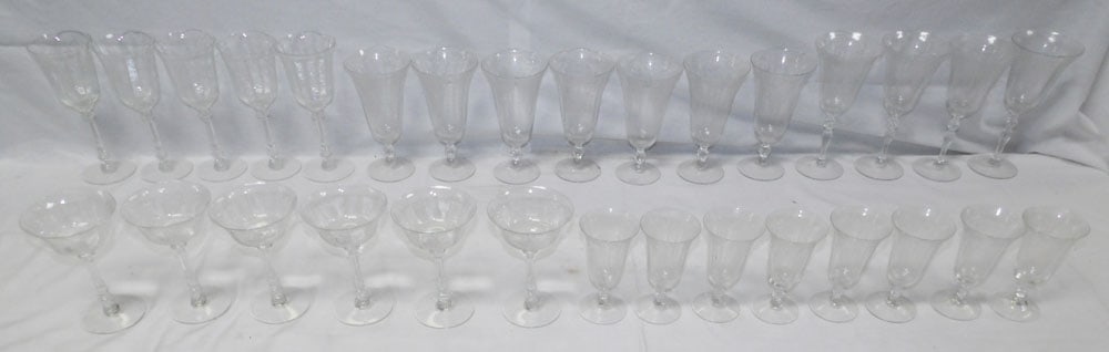 Lot of Fostoria Stemware: Lot of Fostoria Stemware. Up to 3" H 4" W ALL DESCRIPTIONS AND ANY CONDITION STATEMENT GIVEN BY LANGSTON AUCTION GALLERY ARE STRICTLY OPINIONS AND LANGSTON'S SHALL HAVE NO RESPONSIBILITY FOR ERRORS OR