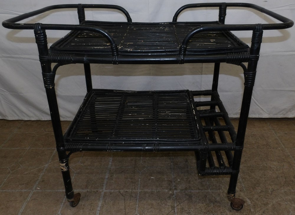 Painted Rattan Rolling Serving Cart (1 of 4)