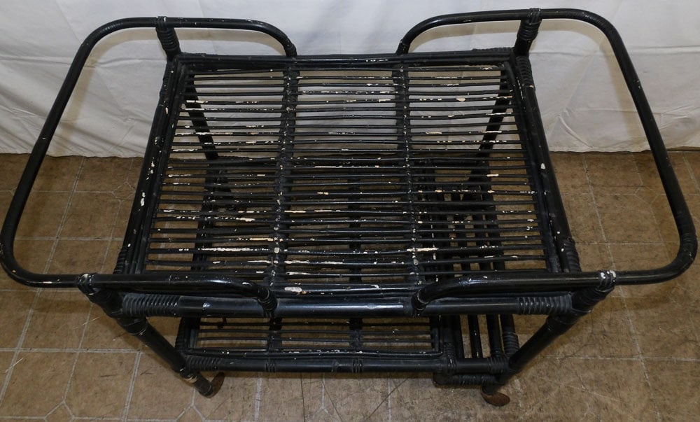 Painted Rattan Rolling Serving Cart - 2