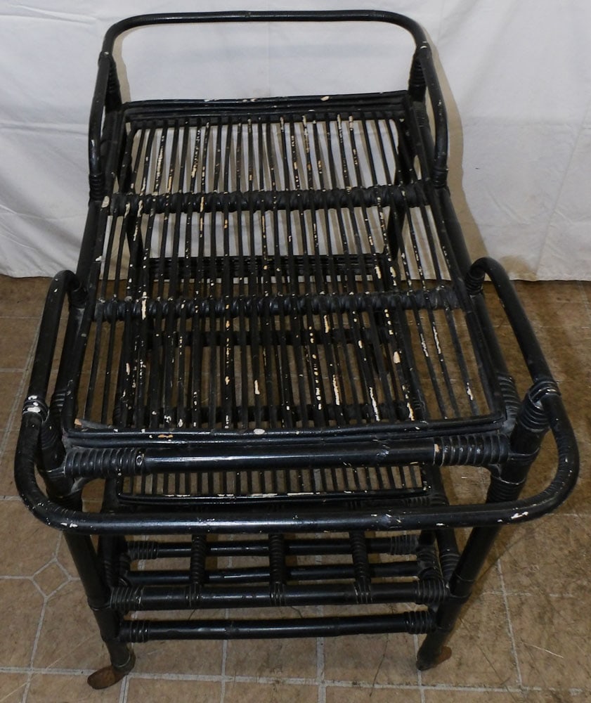 Painted Rattan Rolling Serving Cart - 4