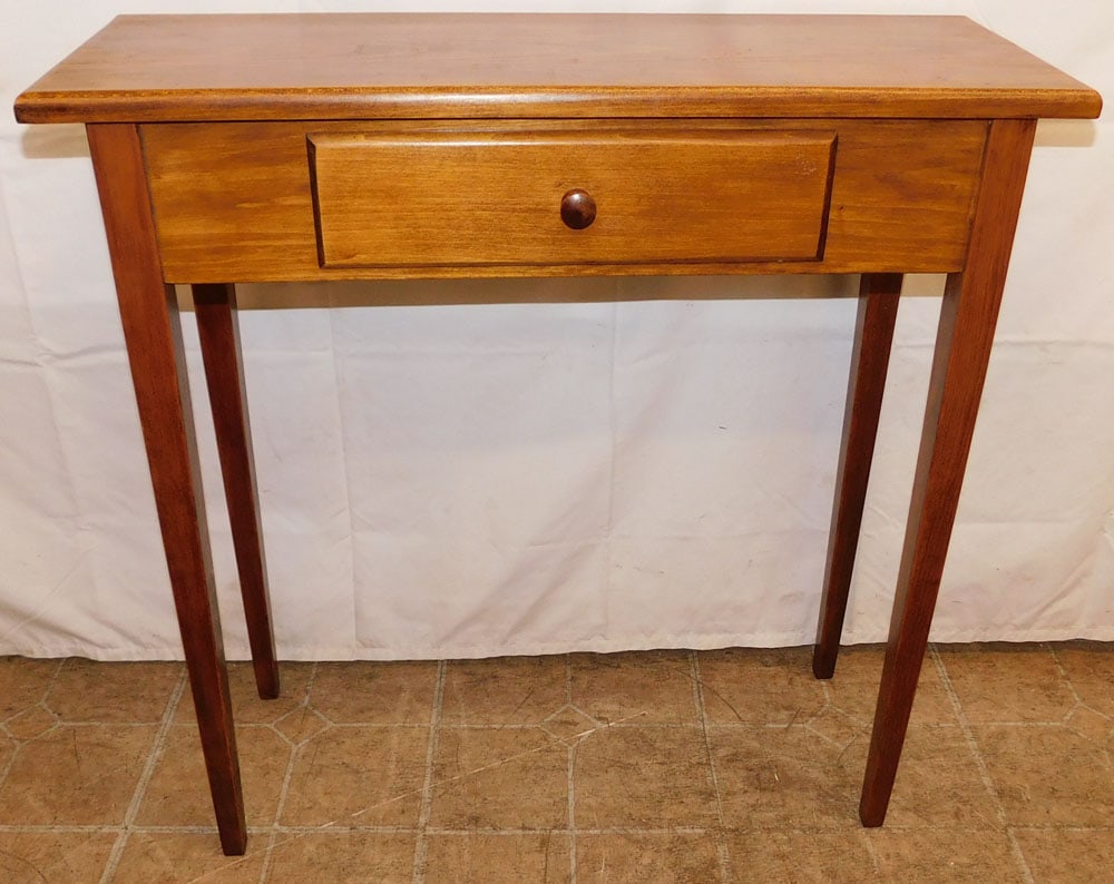 Pine Tapered Leg One Drawer Console: Pine Tapered Leg One Drawer Console . 30" H 30" W 11" D ALL DESCRIPTIONS AND ANY CONDITION STATEMENT GIVEN BY LANGSTON AUCTION GALLERY ARE STRICTLY OPINIONS AND LANGSTON'S SHALL HAVE NO