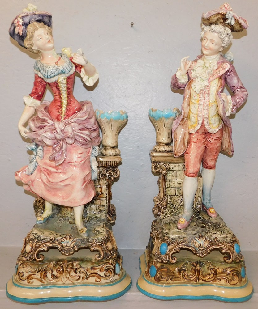 Pair of Antique Majolica Statues (1 of 5)