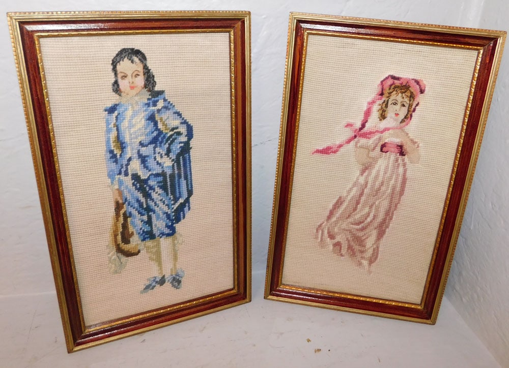 Framed Needleworks of Blue Boy & Pinky: Framed Needleworks of Blue Boy & Pinky. 15 1/2" x 9 1/2" ALL DESCRIPTIONS AND ANY CONDITION STATEMENT GIVEN BY LANGSTON AUCTION GALLERY ARE STRICTLY OPINIONS AND LANGSTON'S SHALL HAVE NO