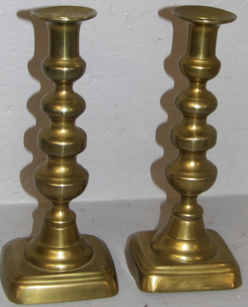 Pair of 19th Century Brass Push Up Candlesticks (1 of 3)