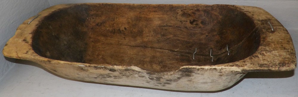 Large Primitive Wood Dough Trough with Metal Staple Repair (1 of 6)