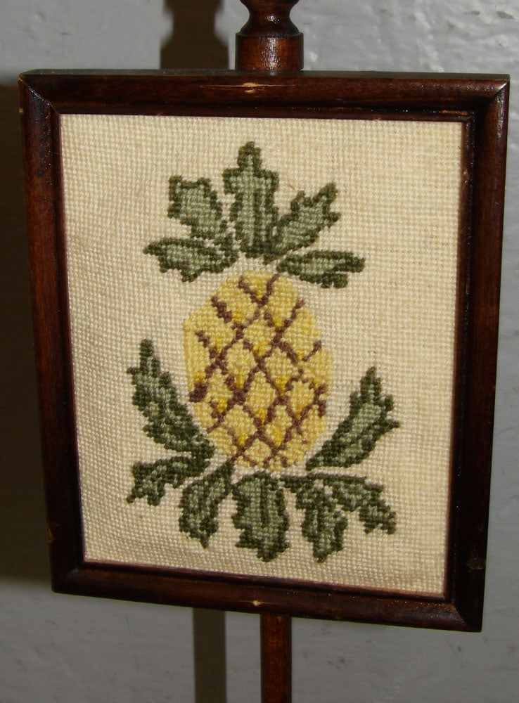 Vintage Pineapple Needlework Table Top Candlestick Fire Screen - 2
