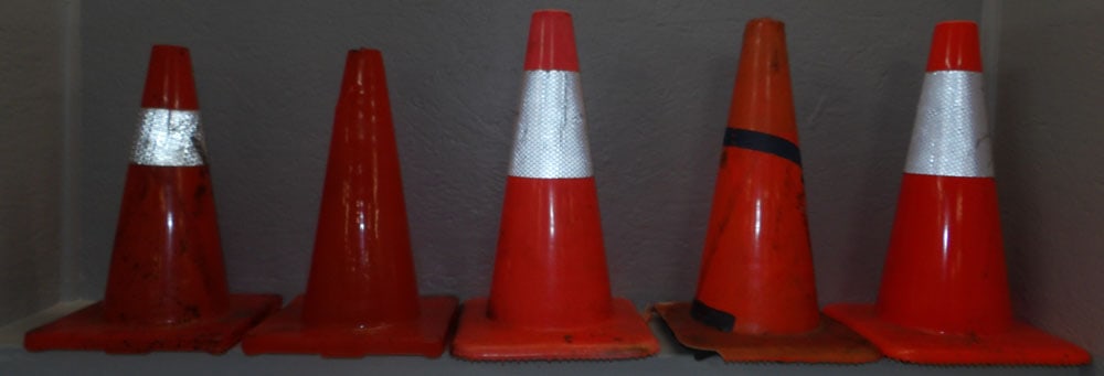 Five Safety Cones, (As Found) - 2