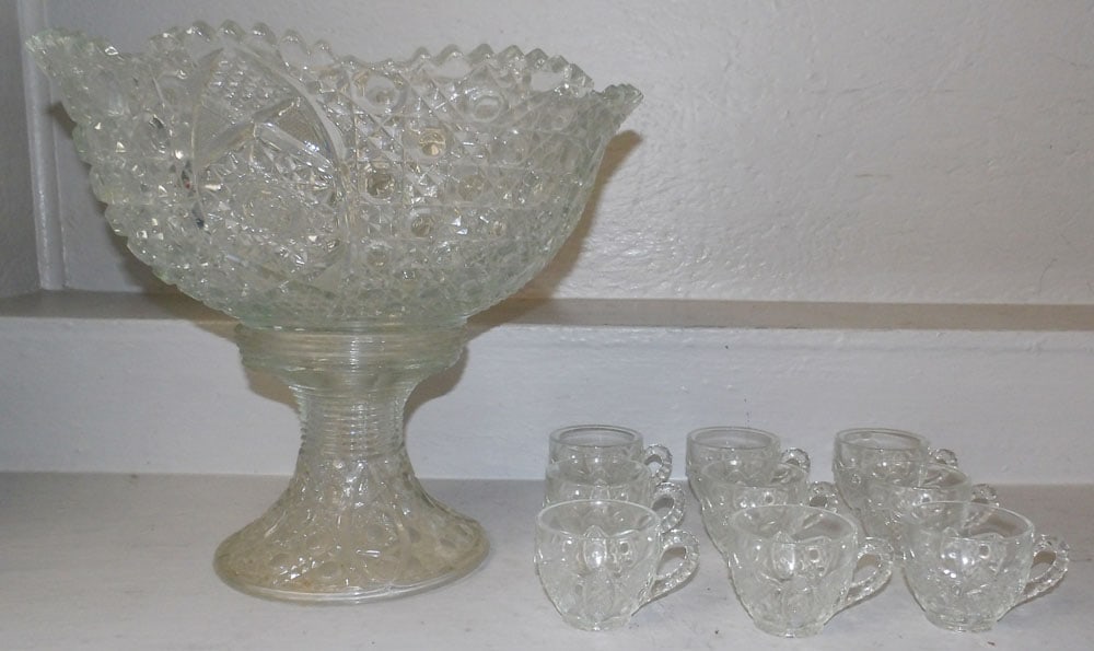 Press Glass Punch Bowl Set (1 of 4)