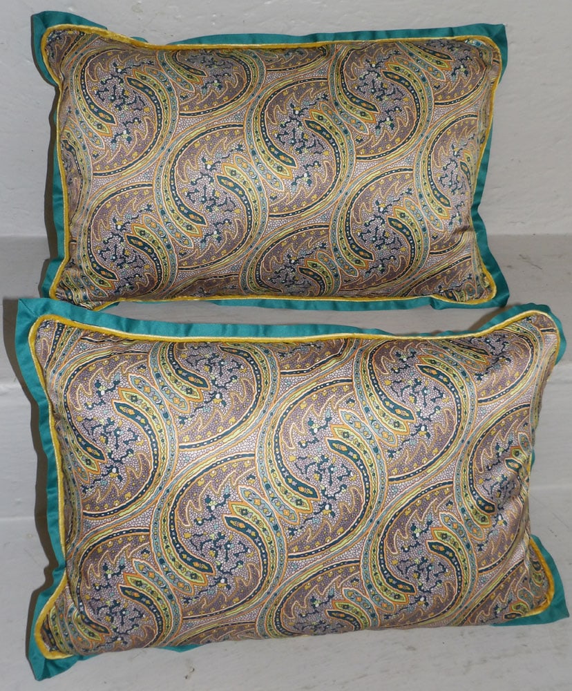 Pair of Mid Century Modern Paisley Silk & Velvet Style Pillows (1 of 2)