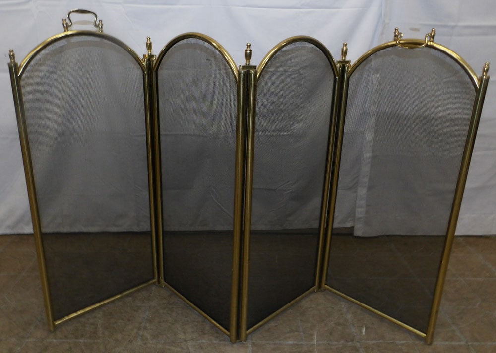 Brass & Mesh Folding Fire Screen - 3