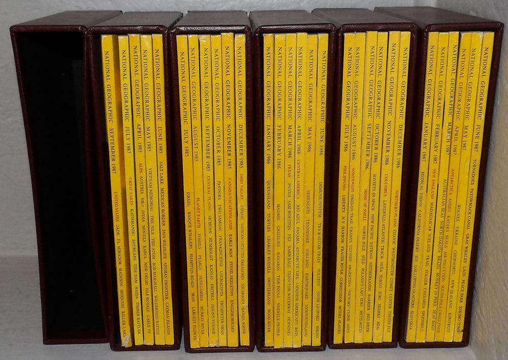 Set of 1980's National Geographic Magazines: Set of 1980's National Geographic Magazines . Up to 10 1/2" x 7 1/4" ALL DESCRIPTIONS AND ANY CONDITION STATEMENT GIVEN BY LANGSTON AUCTION GALLERY ARE STRICTLY OPINIONS AND LANGSTON'S SHALL HAVE NO