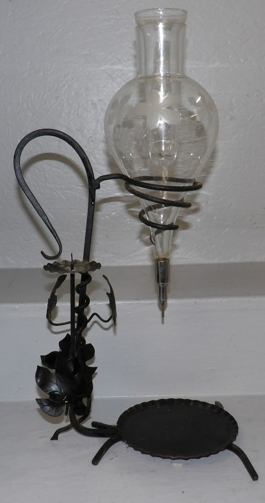 Wrought Iron & Glass Wine Aerator: Wrought Iron & Glass Wine Aerator. 20 1/4" H 10" W ALL DESCRIPTIONS AND ANY CONDITION STATEMENT GIVEN BY LANGSTON AUCTION GALLERY ARE STRICTLY OPINIONS AND LANGSTON'S SHALL HAVE NO RESPONSIBILITY FOR