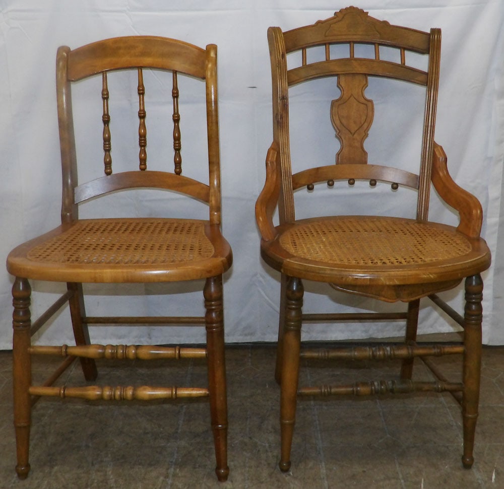 Two Antique Walnut & Cane Seat Side Chairs: Two Antique Walnut & Cane Seat Side Chairs . 33 1/4" H 17" W 17" D ALL DESCRIPTIONS AND ANY CONDITION STATEMENT GIVEN BY LANGSTON AUCTION GALLERY ARE STRICTLY OPINIONS AND LANGSTON'S SHALL HAVE NO