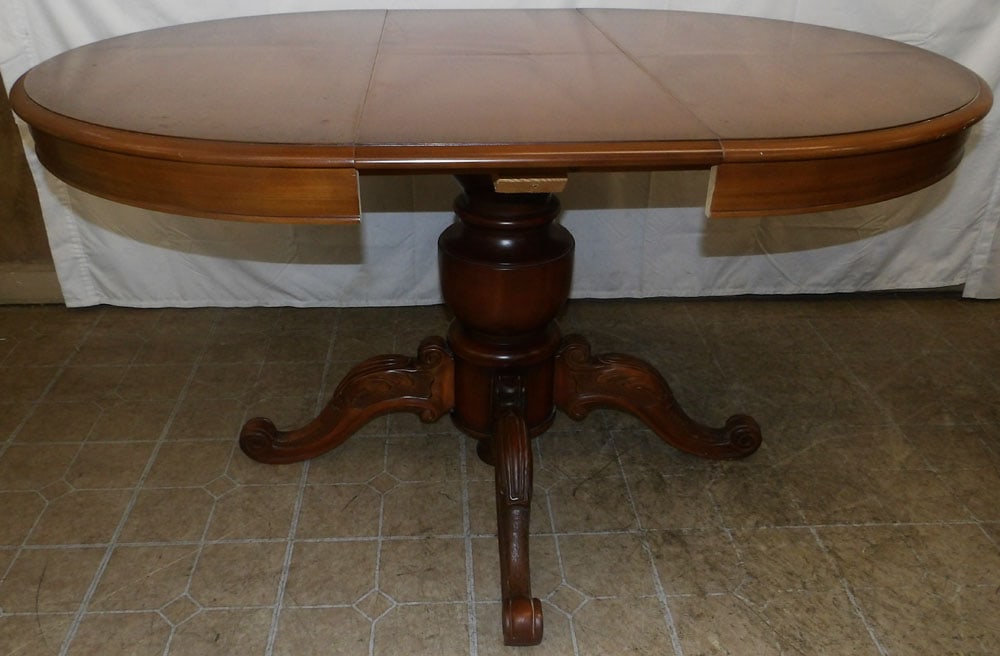 Round Cherry Dining Table with One Leaf - 3