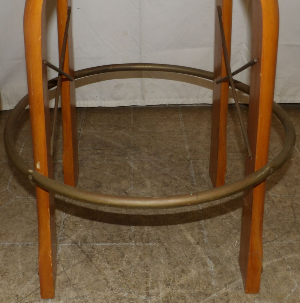 Two Maple & Leather Camel Form Bar Stools - 4