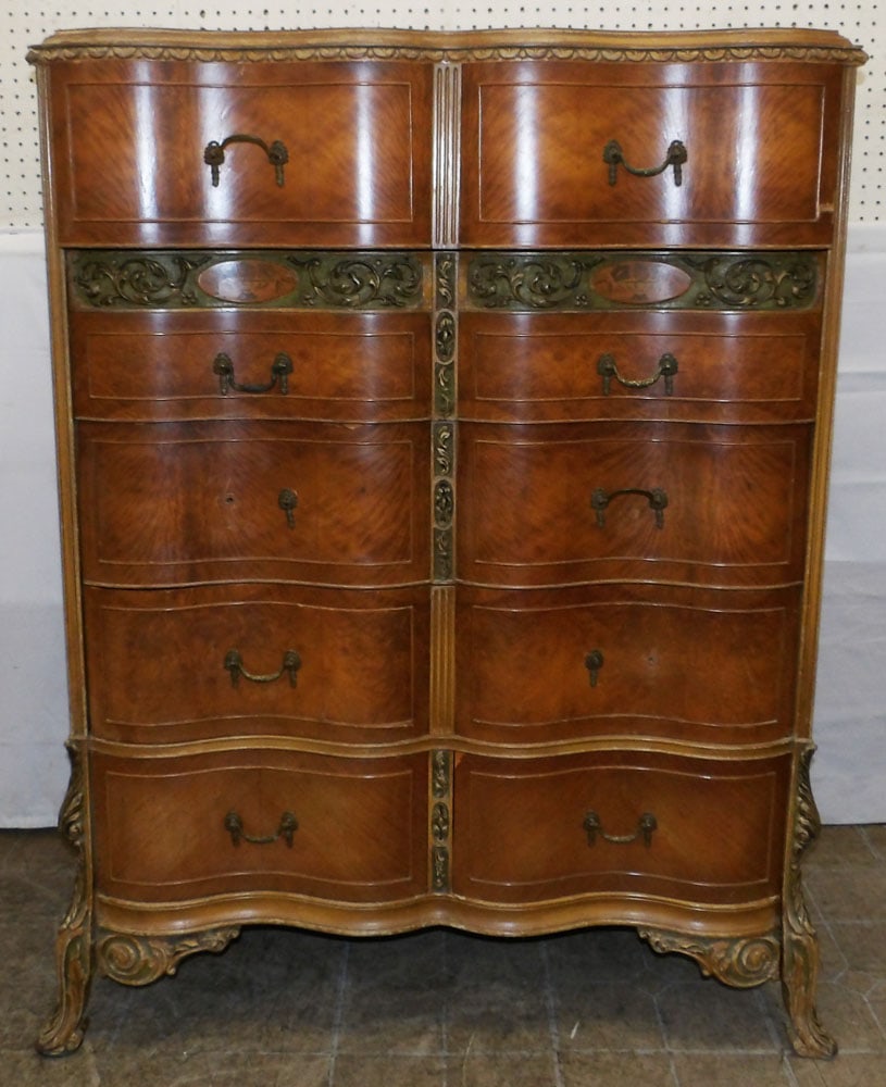 Walnut Inlaid French Five Drawer Chest (1 of 9)