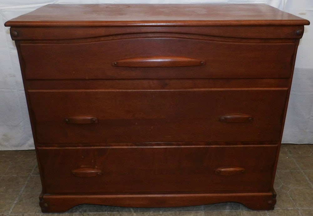 Maple Three Drawer Chest by French & Heald Company: Maple Three Drawer Chest by French & Heald Company. 35 1/4" H 43 1/2" W 20" D ALL DESCRIPTIONS AND ANY CONDITION STATEMENT GIVEN BY LANGSTON AUCTION GALLERY ARE STRICTLY OPINIONS AND LANGSTON'S SHALL 