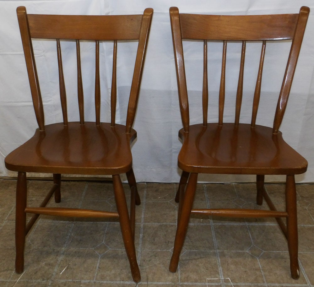 Two Maple Plank Bottom Side Chairs: Two Maple Plank Bottom Side Chairs . 34 1/2" H 16 1/2" W 18" D ALL DESCRIPTIONS AND ANY CONDITION STATEMENT GIVEN BY LANGSTON AUCTION GALLERY ARE STRICTLY OPINIONS AND LANGSTON'S SHALL HAVE NO