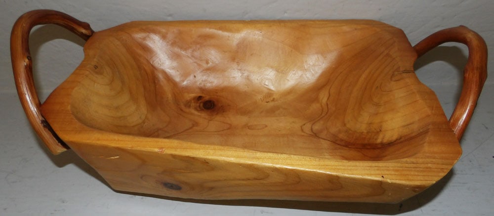 Carved Pine Two Handled Bowl - 2