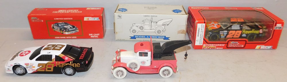 Three Vintage Collectibles in Boxes, (Two Nascar): Three Vintage Collectibles in Boxes, (Two Nascar) . Up to 3 1/2" H 10" W 5" D ALL DESCRIPTIONS AND ANY CONDITION STATEMENT GIVEN BY LANGSTON AUCTION GALLERY ARE STRICTLY OPINIONS AND LANGSTON'S SHALL