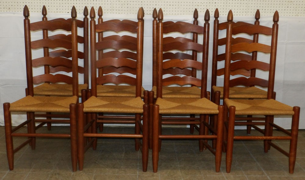 Set of Eight Cherry Ladder Back Dining Chairs with Rush Seats (1 of 7)