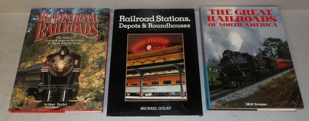 Three Railroad Books: Three Railroad Books . Up to 13" x 9 1/2" ALL DESCRIPTIONS AND ANY CONDITION STATEMENT GIVEN BY LANGSTON AUCTION GALLERY ARE STRICTLY OPINIONS AND LANGSTON'S SHALL HAVE NO RESPONSIBILITY FOR ERRORS