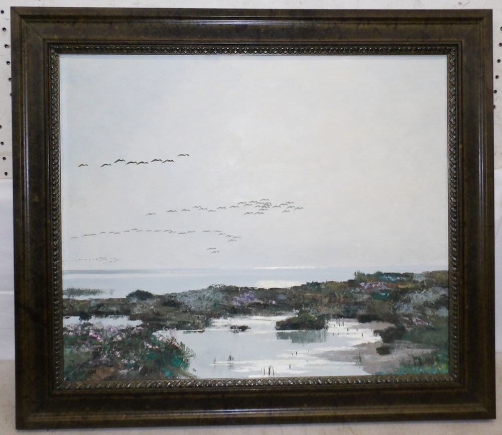 Framed Oil on Canvas Ocean Scene Artist Signed: Framed Oil on Canvas Ocean Scene Artist Signed . 25" x 29" ALL DESCRIPTIONS AND ANY CONDITION STATEMENT GIVEN BY LANGSTON AUCTION GALLERY ARE STRICTLY OPINIONS AND LANGSTON'S SHALL HAVE NO
