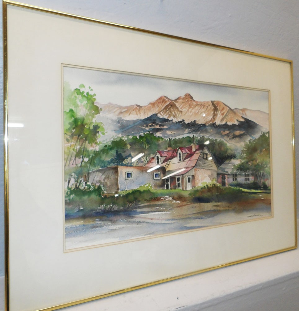 Framed Watercolor Farm Scene Artist Signed: Framed Watercolor Farm Scene Artist Signed . 22 1/4" x 30 1/4" ALL DESCRIPTIONS AND ANY CONDITION STATEMENT GIVEN BY LANGSTON AUCTION GALLERY ARE STRICTLY OPINIONS AND LANGSTON'S SHALL HAVE NO