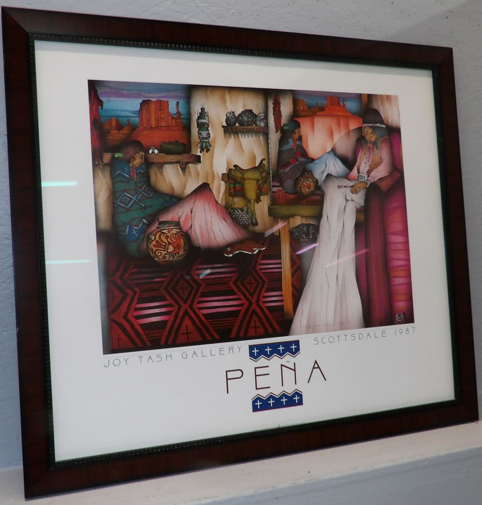 Framed Native American Poster Signed & Dated: Framed Native American Poster Signed & Dated . 30 1/2" x 34 1/4" ALL DESCRIPTIONS AND ANY CONDITION STATEMENT GIVEN BY LANGSTON AUCTION GALLERY ARE STRICTLY OPINIONS AND LANGSTON'S SHALL HAVE NO